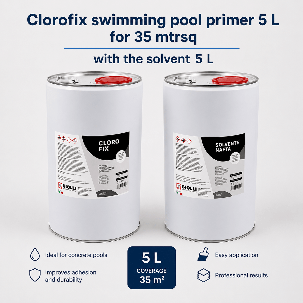 244 Clorofix swimming pool primer 5 L for 35 mtrsq + NF thinner solvent 5 L - Marmorino