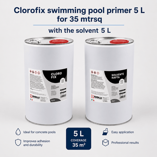 244 Clorofix swimming pool primer 5 L for 35 mtrsq + NF thinner solvent 5 L - Marmorino