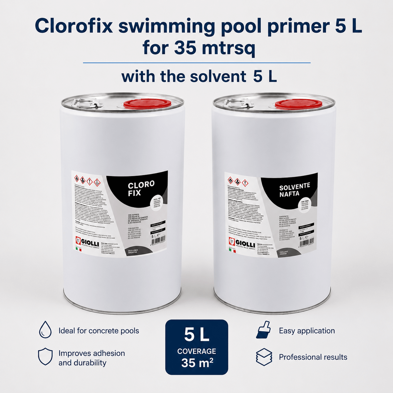 244 Clorofix swimming pool primer 5 L for 35 mtrsq + NF thinner solvent 5 L - Marmorino