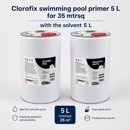 244 Clorofix swimming pool primer 5 L for 35 mtrsq + NF thinner solvent 5 L - Marmorino