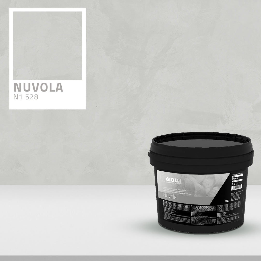 Black paint bucket labeled 'Nuvola' on a gray background