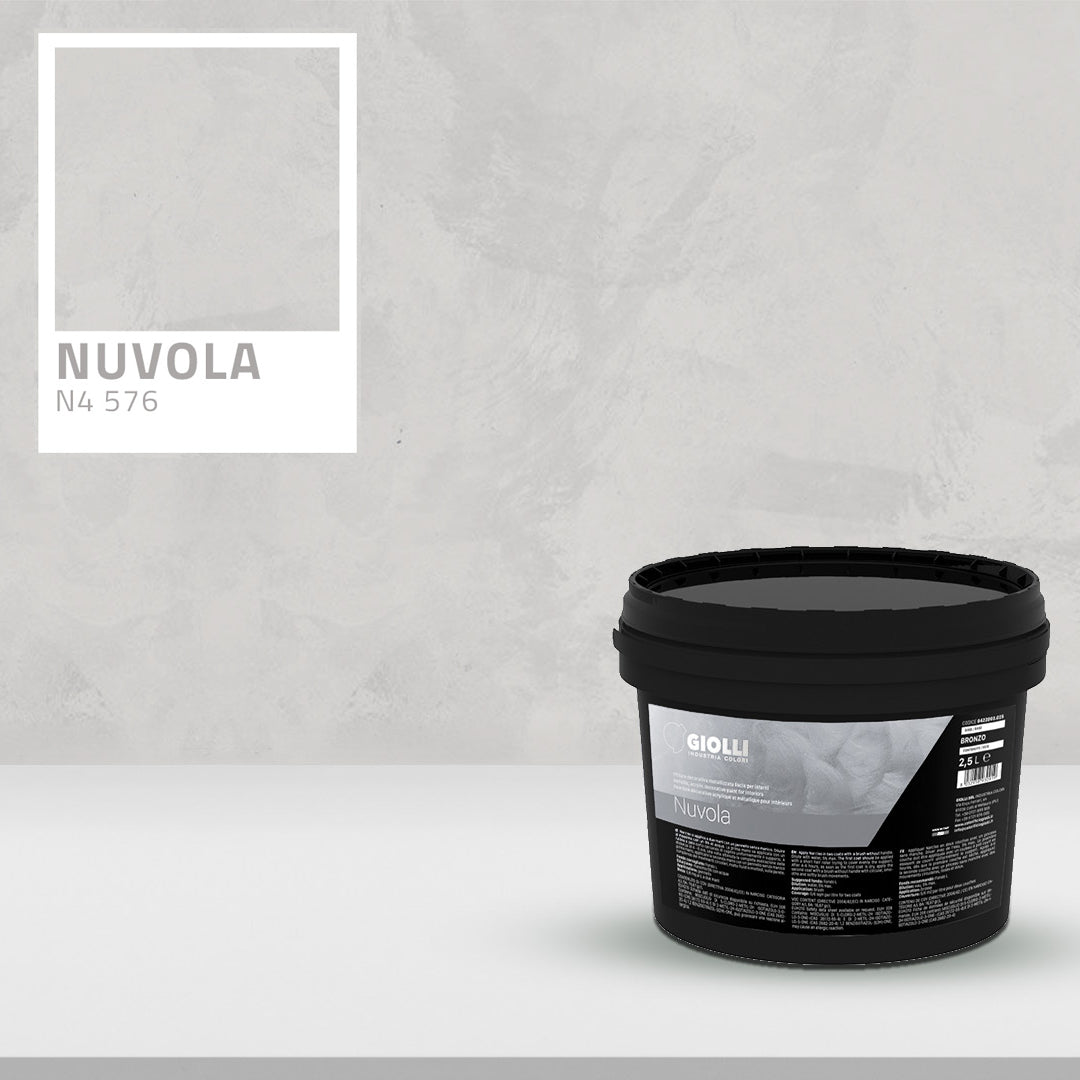 Black paint bucket labeled 'Nuvola' on a gray background