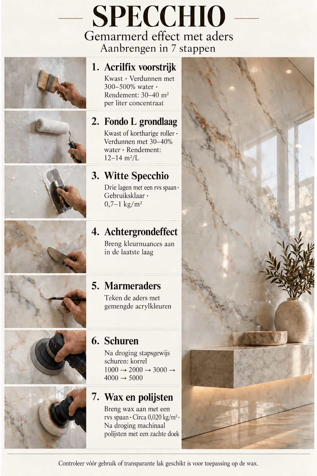 Venetiaans stucwerk - Marmer Effect 5 KG (5 m²) KIT - Marmorino